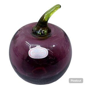 Vintage MCM Viking Rainbow Glass Purple Amethyst Plum Fruit Paperweight 4" Apple
